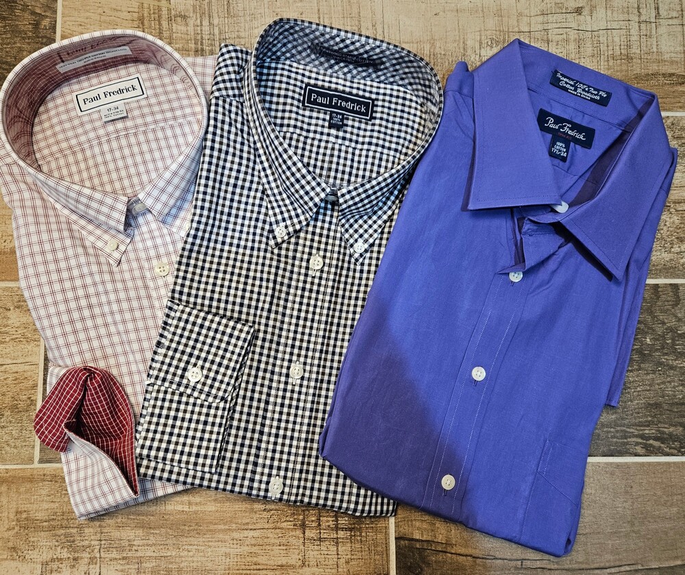 Lot of 3 NIP Paul Fredrick Dress Shirts 17 17.5 34 Trim Extra Fit 100s Cotton